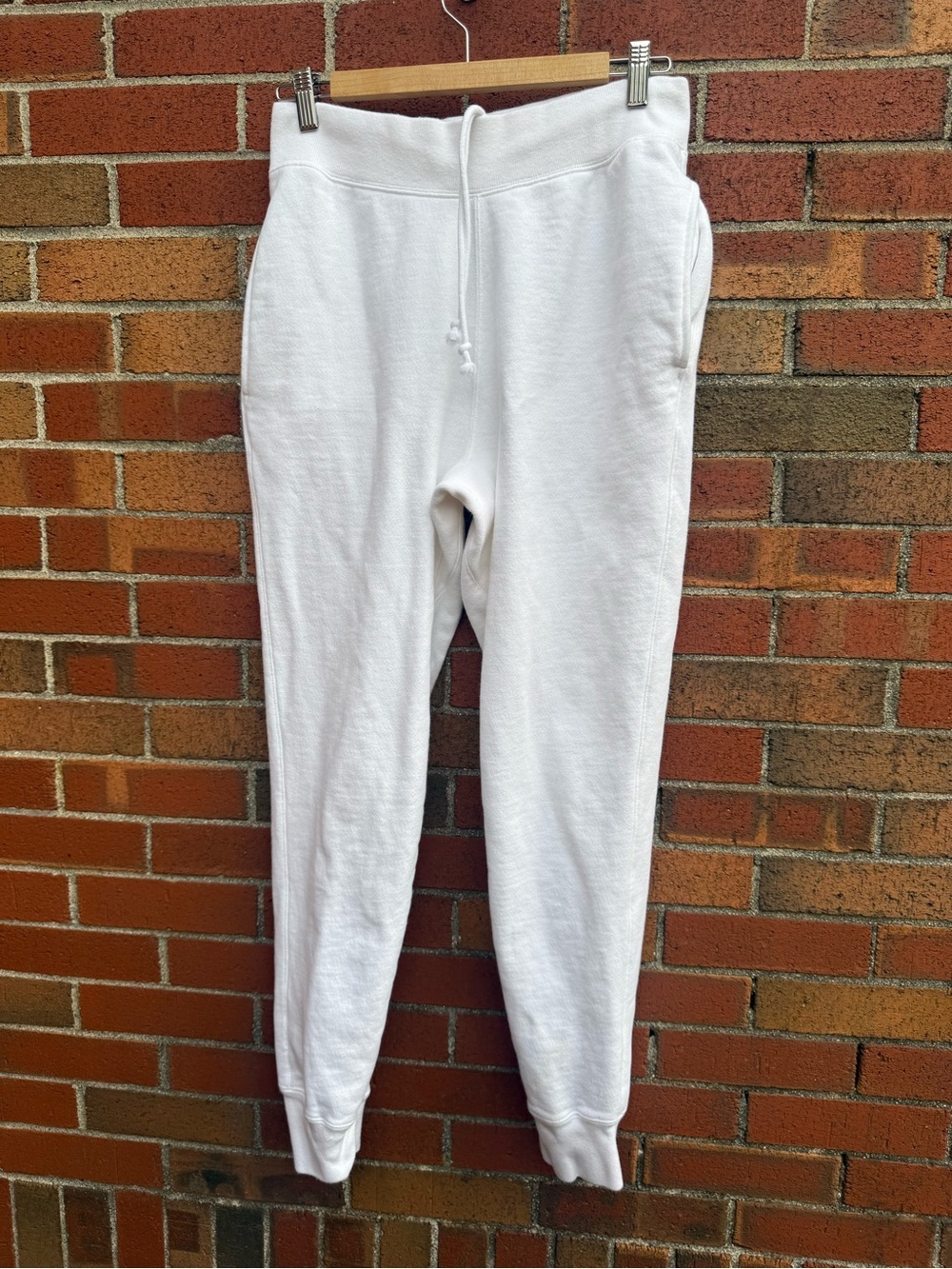 Champion Reverse Weave White Fleece Jogger Sweatpants Medium 82% Cotton